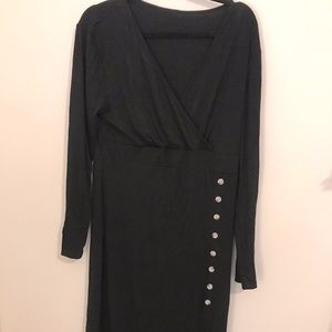 Shein faux button black midi dress